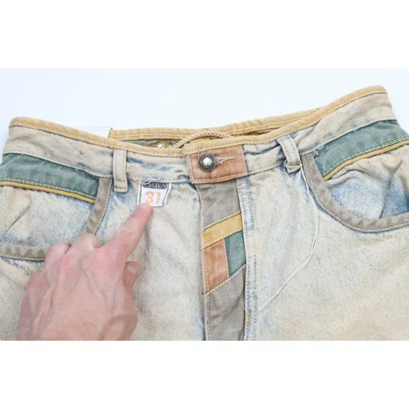 NOS Vtg 90s Streetwear Mens 31x34 Stonewashed Rainbow Baggy Fit Flip Cuff Jeans